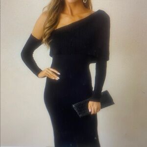 MINKPINK One-Shoulder Black Sweater Dress